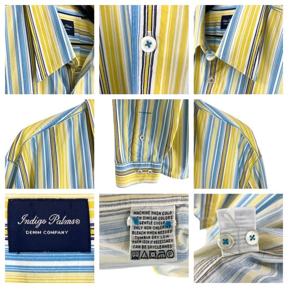 INDIGO PALMS Yellow Multi-Stripe Embroidered Button Up Long Sleeve Shirt Size XL - Picture 15 of 16